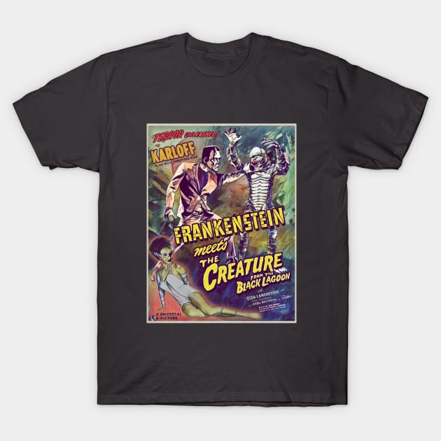 Frankenstein vs. The Creature From The Black Lagoon T-Shirt by Drive-In Mob